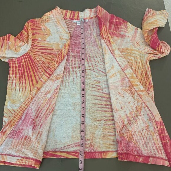 Chicos Womens XL 3 100% Linen Cardigan Sweater Open Front Knit Pink Orange Beach - Picture 9 of 12
